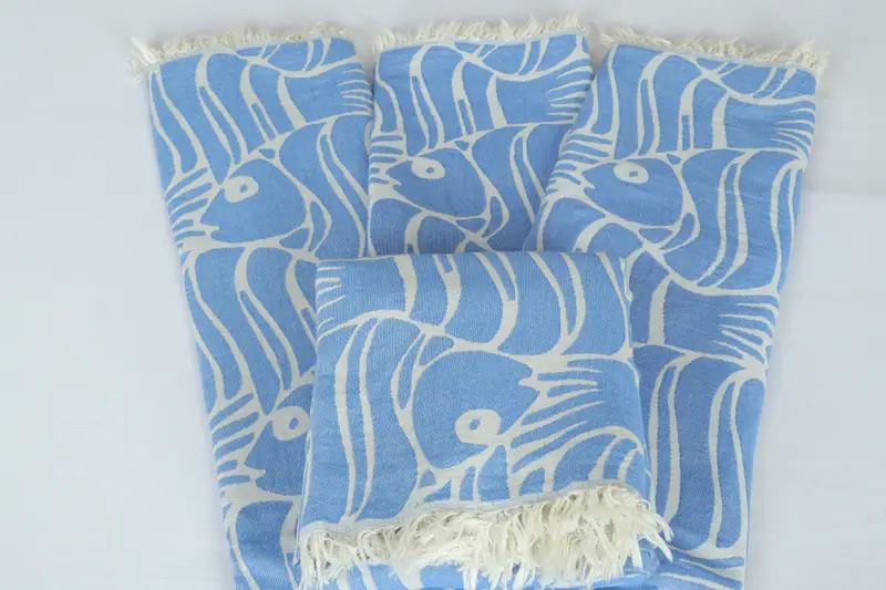 Valentines Gift, Housewarming Gift, 70x60 Cotton Fish Design Towel, Turkish Tablecloth, Bedspread, Turkish Blanket, Wedding Hand Made Gift - 5