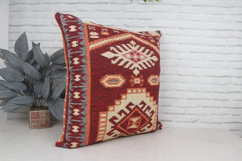 28x28 Red Pillow Cover, Nomadic Pillow Cover, Vintage Pillow, Home Decor Pillow, Boho Pillow Sham Cover, Ottoman Cushion Cover, Cushion - 4