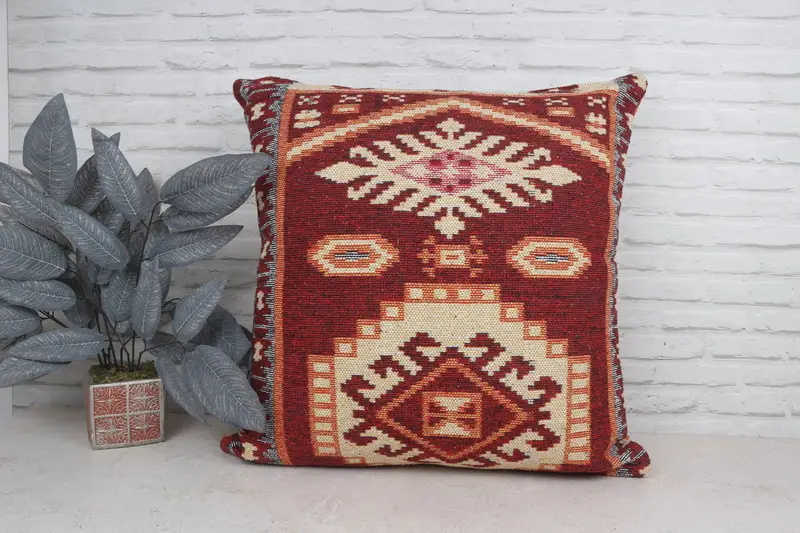 28x28 Red Pillow Cover, Nomadic Pillow Cover, Vintage Pillow, Home Decor Pillow, Boho Pillow Sham Cover, Ottoman Cushion Cover, Cushion - 1