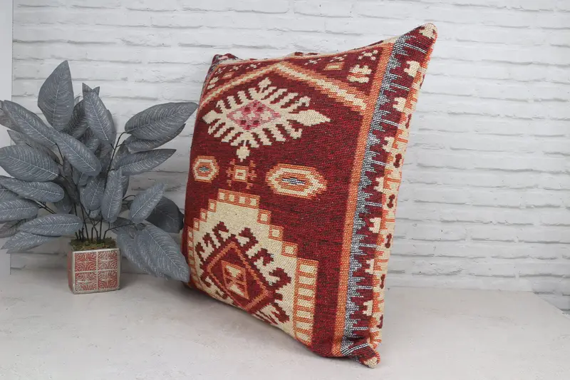 28x28 Red Pillow Cover, Nomadic Pillow Cover, Vintage Pillow, Home Decor Pillow, Boho Pillow Sham Cover, Ottoman Cushion Cover, Cushion - 5