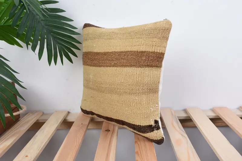 Pillow Sham, Vintage Cushion, 12x12 Beige Cushion, Kilim Cushion Sham, Turkish Kilim Pillow, Vintage Kilim Pillow, Couch Pillow Cover - 5