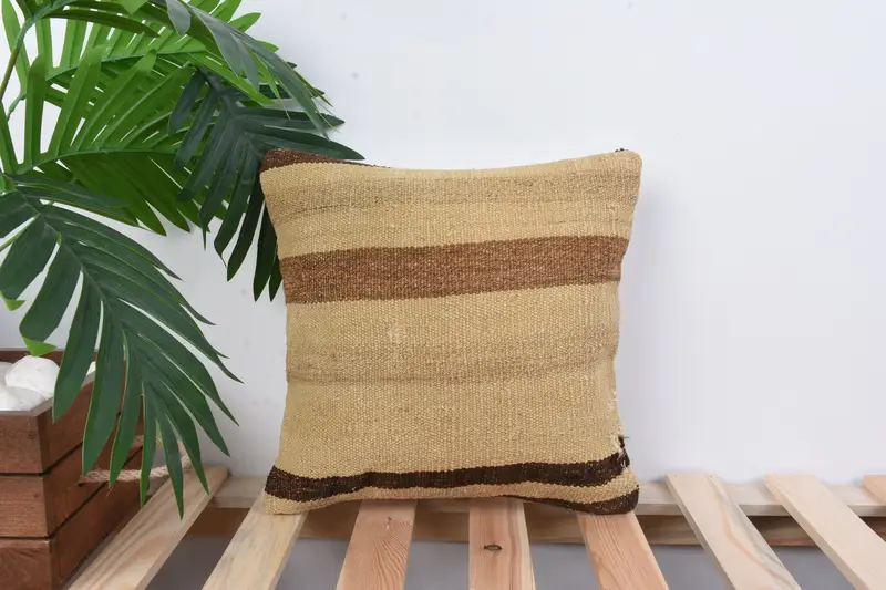Pillow Sham, Vintage Cushion, 12x12 Beige Cushion, Kilim Cushion Sham, Turkish Kilim Pillow, Vintage Kilim Pillow, Couch Pillow Cover - 1