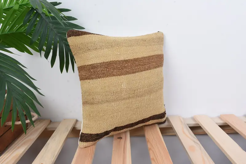 Pillow Sham, Vintage Cushion, 12x12 Beige Cushion, Kilim Cushion Sham, Turkish Kilim Pillow, Vintage Kilim Pillow, Couch Pillow Cover - 4