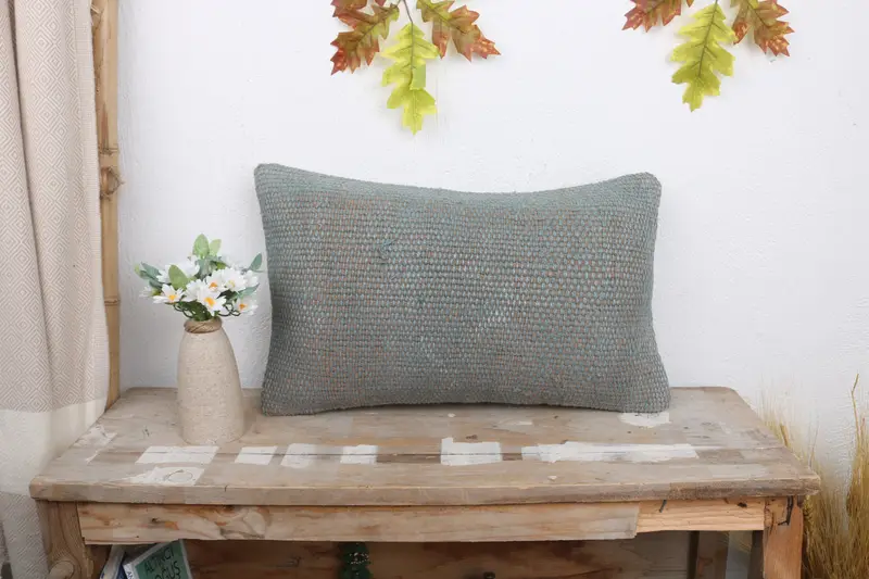 Lounge Throw Pillow, Kilim Pillow, Vintage Kilim Throw Pillow, Pillow, Neutral Throw Pillow Case, Gift Pillow, 12x20 Green Cushion - 1