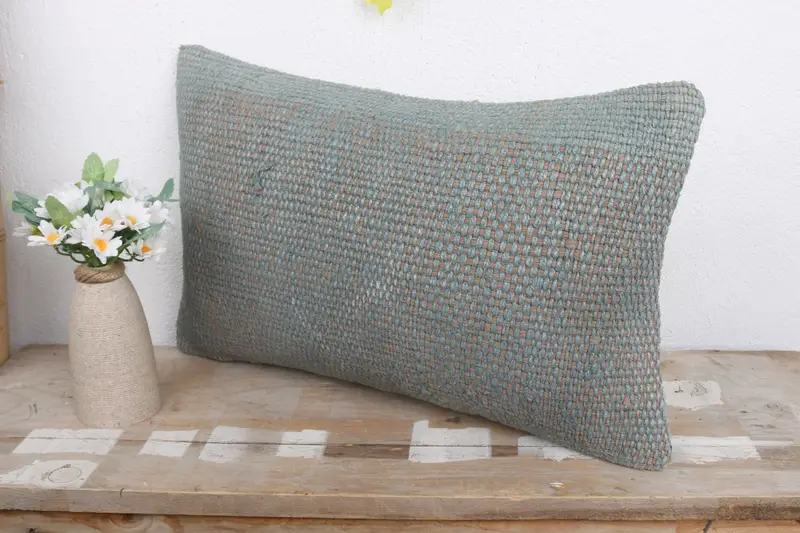 Lounge Throw Pillow, Kilim Pillow, Vintage Kilim Throw Pillow, Pillow, Neutral Throw Pillow Case, Gift Pillow, 12x20 Green Cushion - 3