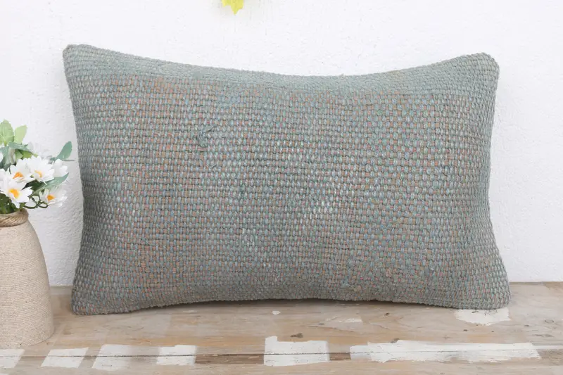Lounge Throw Pillow, Kilim Pillow, Vintage Kilim Throw Pillow, Pillow, Neutral Throw Pillow Case, Gift Pillow, 12x20 Green Cushion - 2