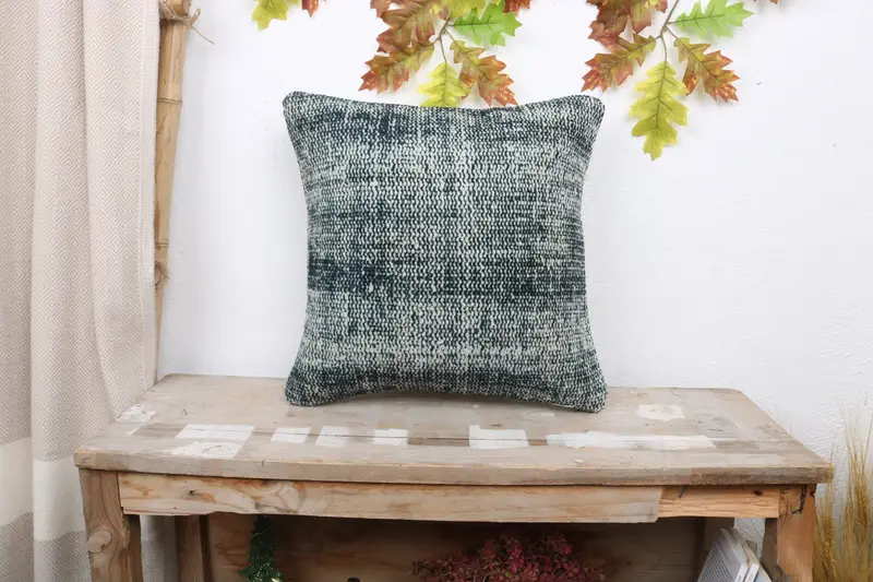 Retro Pillow Sham, 16x16 Blue Cushion Case, Boho Pillow Sham Cover, Cushion, Bolster Pillow Sham, Kilim Pillow, Rustic Pillow Cover, Gift Pillow - 1