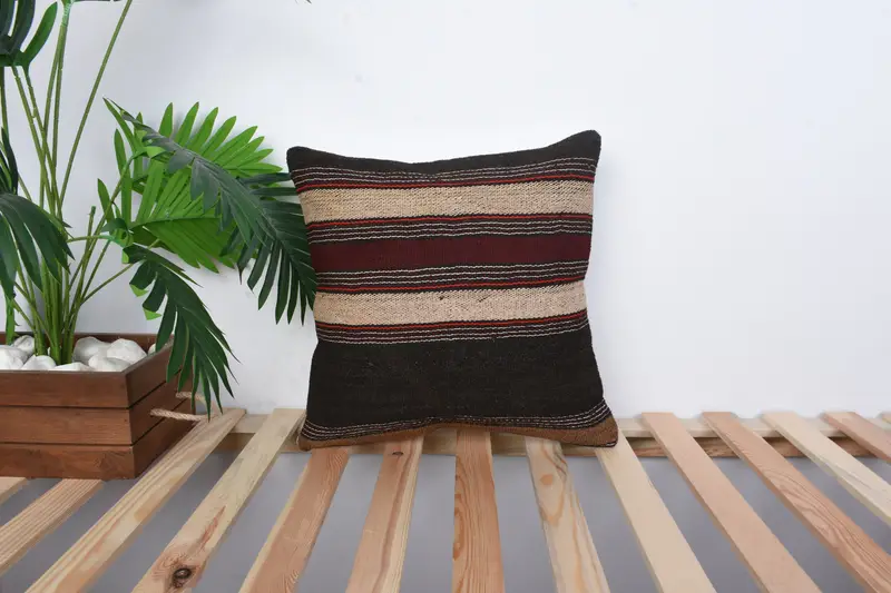 16x16 Brown Pillow, Vintage Pillow, Turkish Pillow, Cushion Cover, Vintage Kilim Throw Pillow, Square Throw Pillow Case, Ethnic Cushion - 1