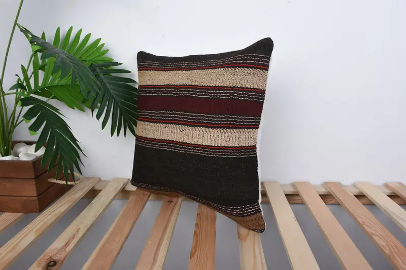 16x16 Brown Pillow, Vintage Pillow, Turkish Pillow, Cushion Cover, Vintage Kilim Throw Pillow, Square Throw Pillow Case, Ethnic Cushion - 5