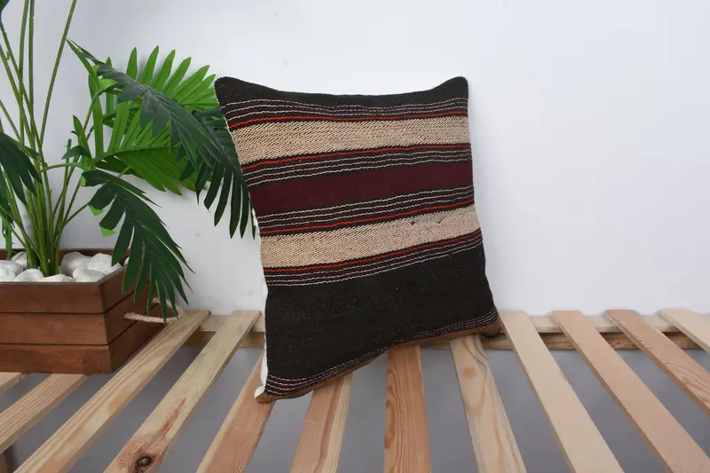 16x16 Brown Pillow, Vintage Pillow, Turkish Pillow, Cushion Cover, Vintage Kilim Throw Pillow, Square Throw Pillow Case, Ethnic Cushion - 4