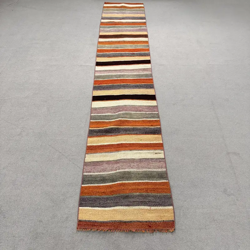 Vibrant Orange Rug, 2x10.9 ft Oriental Rainbow Accent