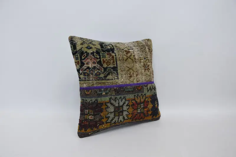Cushion Case, Turkish Pillow, Authentic Pillow Cover, Kilim Cushion Sham, Toss Cushion Cover, 16x16 Beige Pillow Sham, Boho Pillow - 3