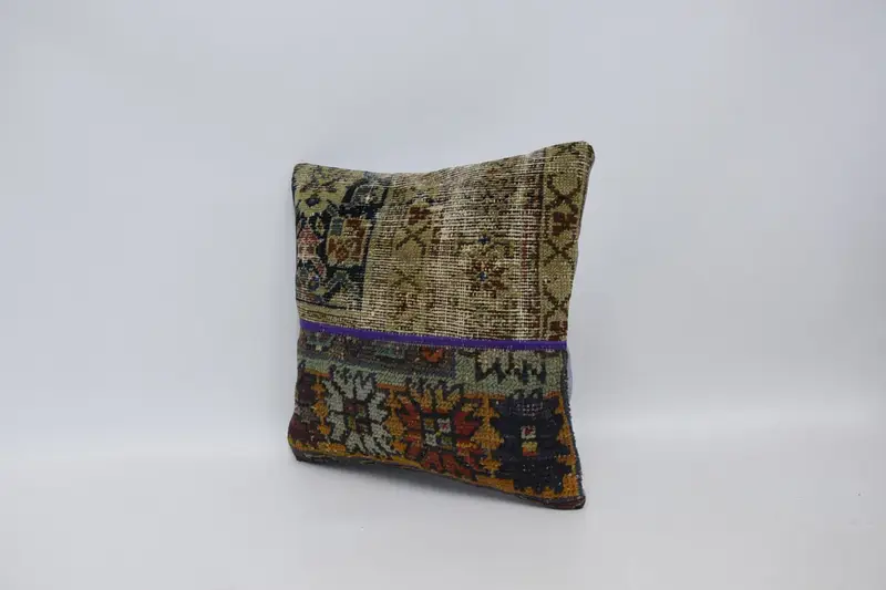 Cushion Case, Turkish Pillow, Authentic Pillow Cover, Kilim Cushion Sham, Toss Cushion Cover, 16x16 Beige Pillow Sham, Boho Pillow - 4