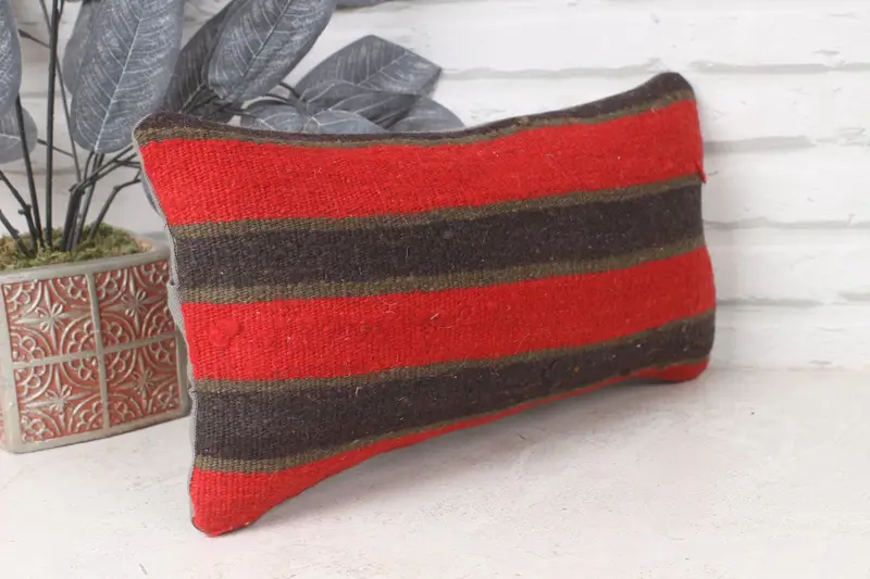 Handmade Kilim Cushion, Pillow, Turkish Corner Cushion Case, Designer Throw Cushion Cover, 8x16 Red Pillow Sham, Vintage Pillow, Boho Pillow - 4
