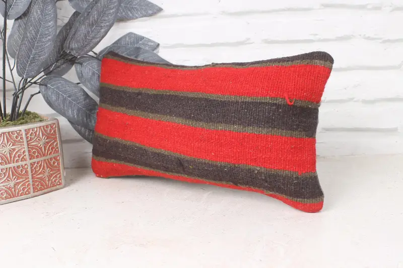 Handmade Kilim Cushion, Pillow, Turkish Corner Cushion Case, Designer Throw Cushion Cover, 8x16 Red Pillow Sham, Vintage Pillow, Boho Pillow - 3