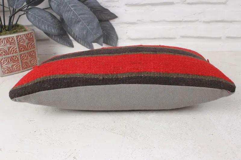 Handmade Kilim Cushion, Pillow, Turkish Corner Cushion Case, Designer Throw Cushion Cover, 8x16 Red Pillow Sham, Vintage Pillow, Boho Pillow - 5