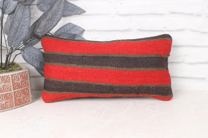 Handmade Kilim Cushion, Pillow, Turkish Corner Cushion Case, Designer Throw Cushion Cover, 8x16 Red Pillow Sham, Vintage Pillow, Boho Pillow - 1