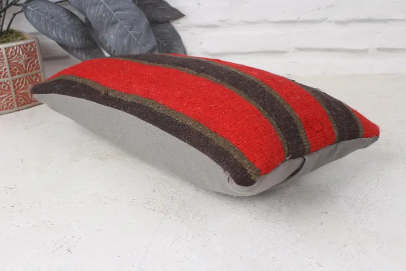 Handmade Kilim Cushion, Pillow, Turkish Corner Cushion Case, Designer Throw Cushion Cover, 8x16 Red Pillow Sham, Vintage Pillow, Boho Pillow - 6