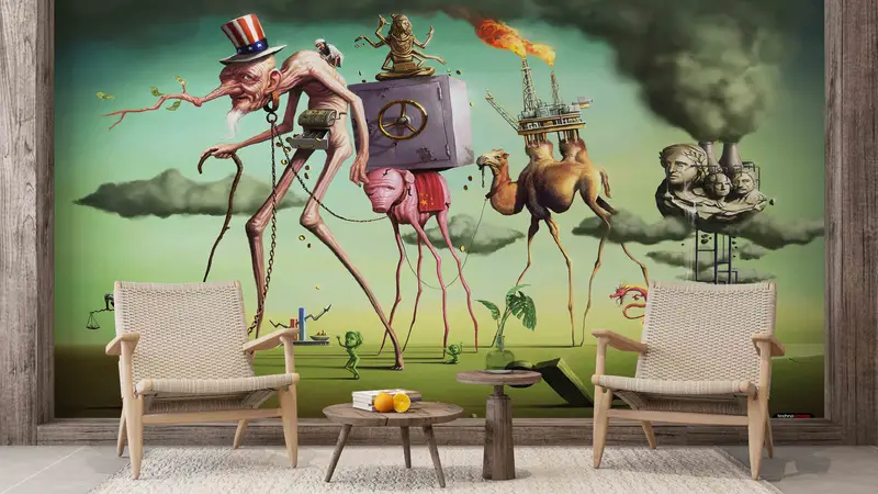 Surrealizm Wall Decals, The American Dream Digital Paper, Salvador Dali The American Dream Wall Stickers, Reproduction Wallpaper, - 6