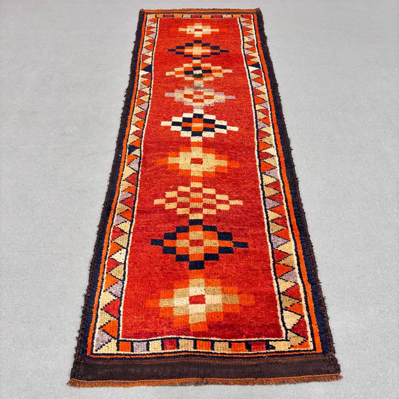 Geometrischer Teppich in Lila und Blau, 3,1 x 9,3 Fuß, schickes Dekor