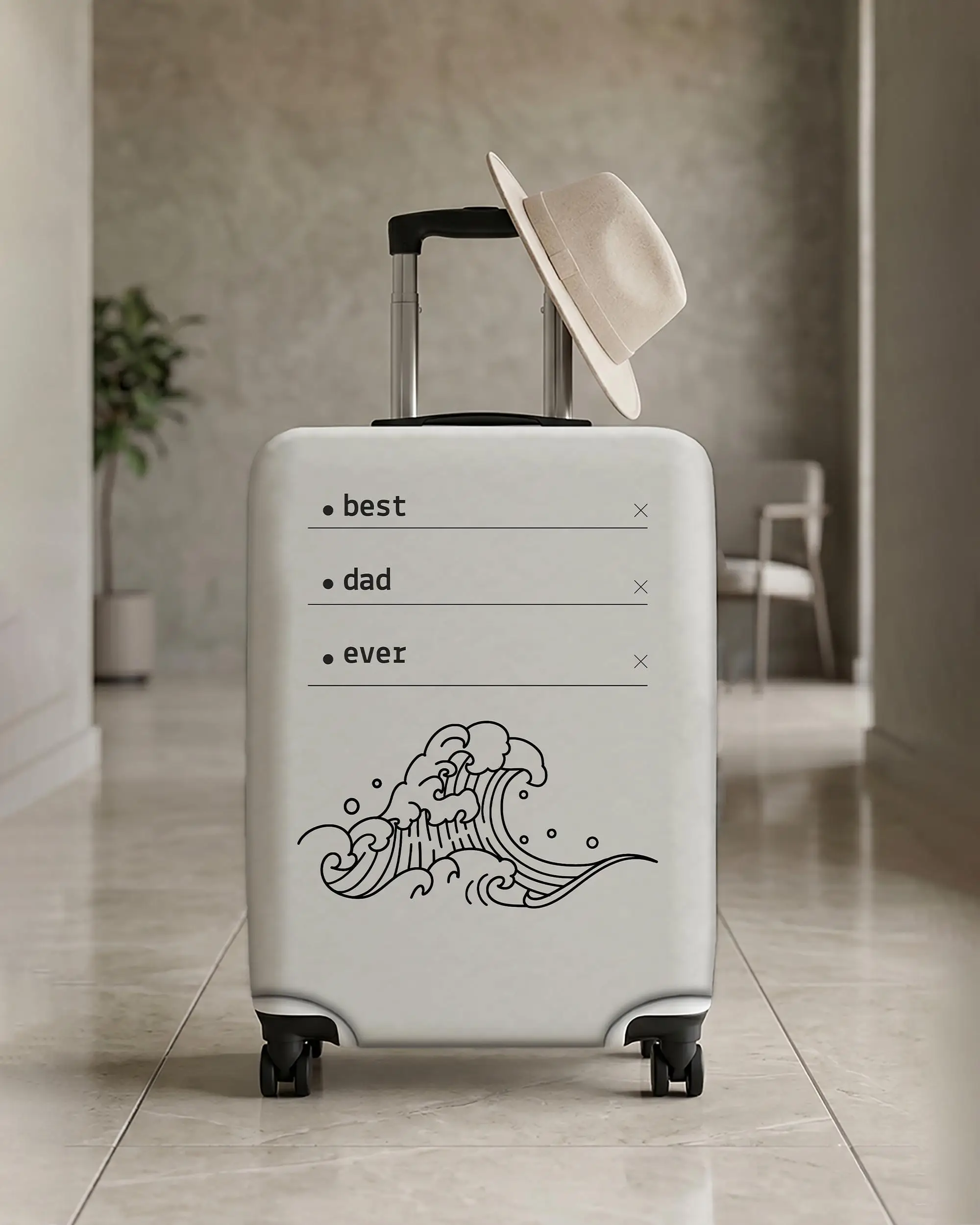 Elegante weiße Gepäckhülle, Küstenstrand-Design, Reisegeschenk zum Vatertag - 1