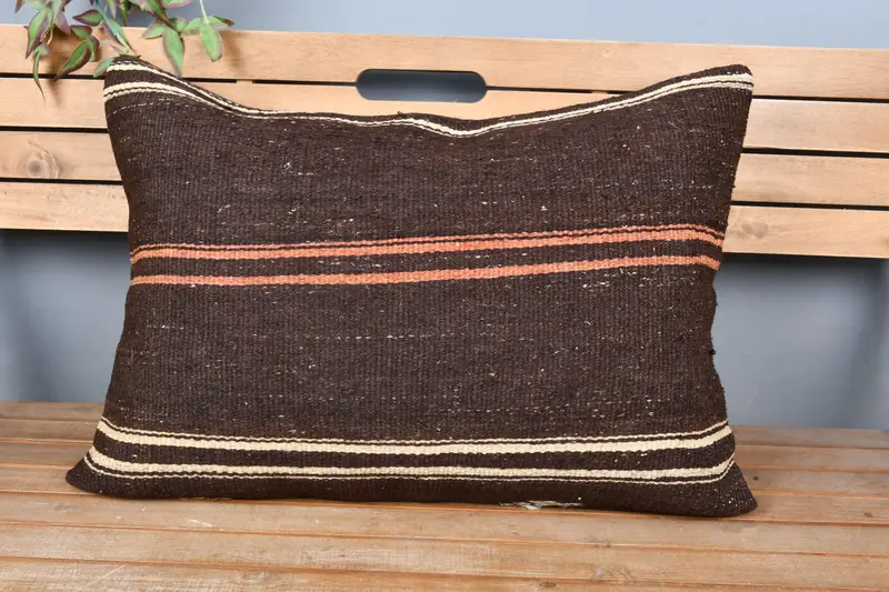 Pillow, Turkish Kilim Pillow, Luxury Cushion, 20x28 Brown Pillow Case, Kilim Pillow, Handwoven Pillow Sham, Vintage Kilim Throw Pillow - 6