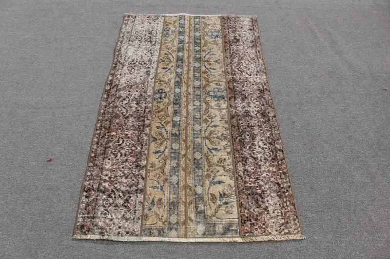 ブラウン & ベージュ ラグ、3x5.1 フィート ストライプ幾何学模様デザイン