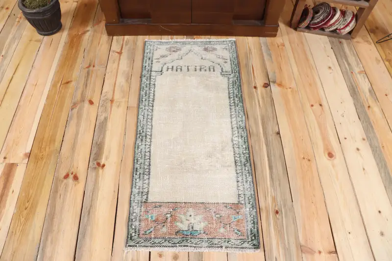 1.7x3.7 ft Vintage Rug, Oushak Rug, Brown Paisley Rug Wool - 1