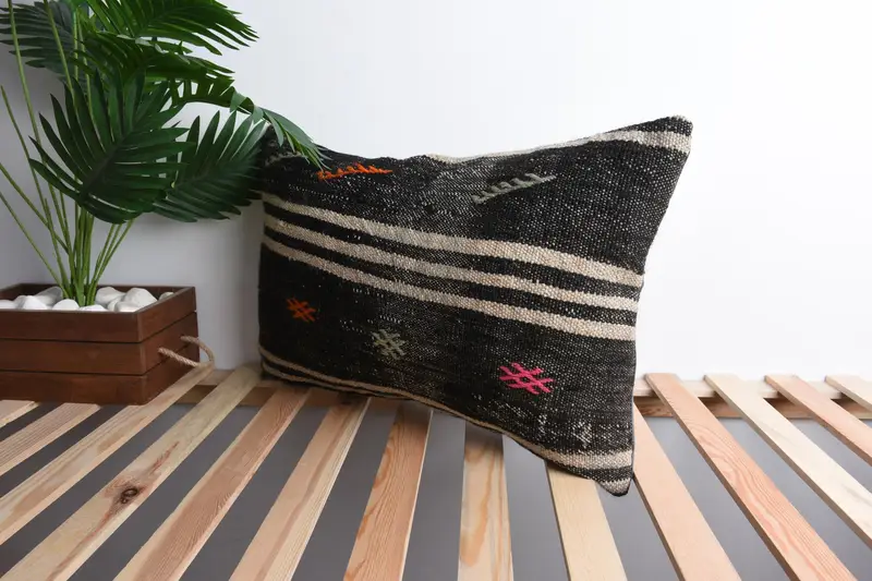 Pillow Cover, Vintage Throw Pillow, Vintage Kilim Throw Pillow, Boho Pillow, 16x24 Brown Cushion Case, Kilim Cushion Sham, Patio Cushion Case - 5