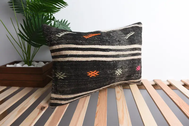 Pillow Cover, Vintage Throw Pillow, Vintage Kilim Throw Pillow, Boho Pillow, 16x24 Brown Cushion Case, Kilim Cushion Sham, Patio Cushion Case - 4