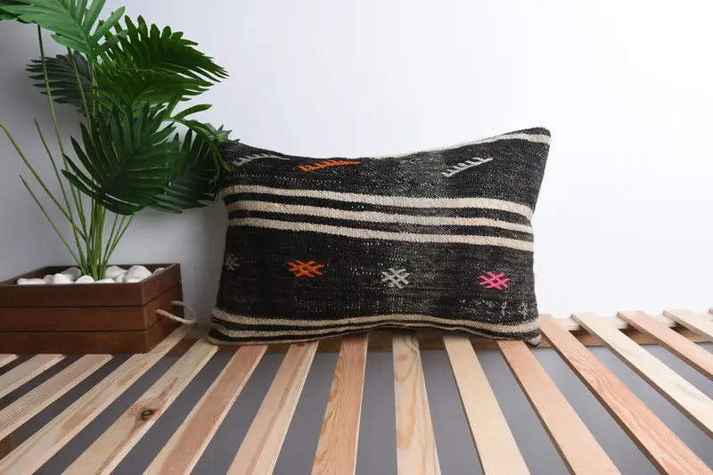 Pillow Cover, Vintage Throw Pillow, Vintage Kilim Throw Pillow, Boho Pillow, 16x24 Brown Cushion Case, Kilim Cushion Sham, Patio Cushion Case - 1