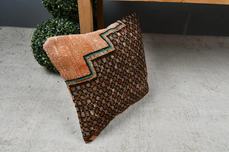 Antique Pillows, 14x14 Orange Cushion, Vintage Kilim Pillow, Pillow Case, Southwestern Pillow Cover, Vintage Kilim Throw Pillow - 7
