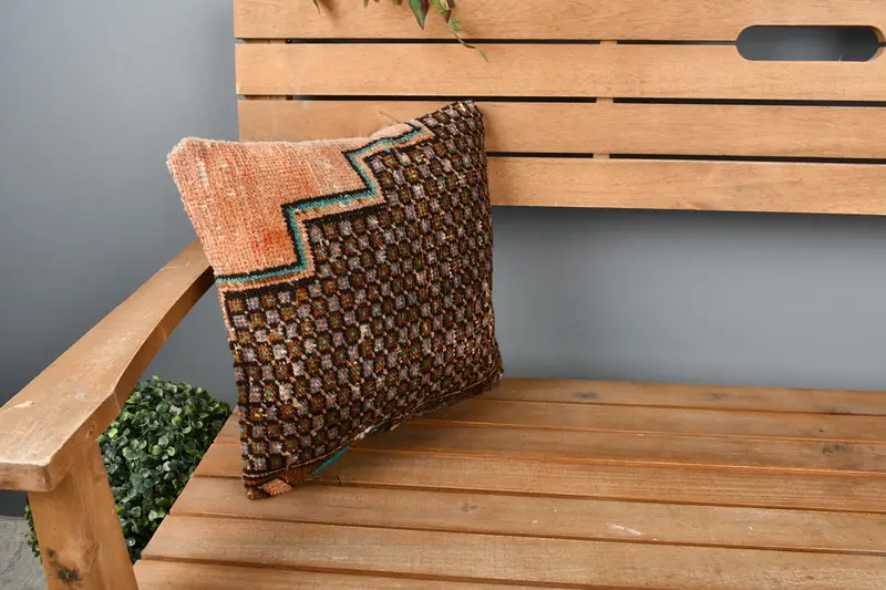 Antique Pillows, 14x14 Orange Cushion, Vintage Kilim Pillow, Pillow Case, Southwestern Pillow Cover, Vintage Kilim Throw Pillow - 1