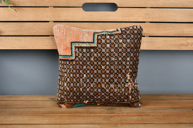 Antique Pillows, 14x14 Orange Cushion, Vintage Kilim Pillow, Pillow Case, Southwestern Pillow Cover, Vintage Kilim Throw Pillow - 6