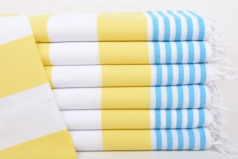 Gift For Bride Monogram Hand Towel Yellow-Turquoise Striped, 40x24 Inches