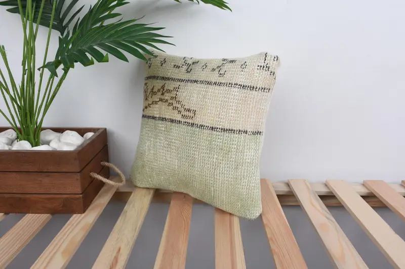 12x12 Green Cushion Case, Turkish Pillow, Cotton Cushion Cover, Vintage Kilim Pillow, Pillow for Couch, Southwestern Pillow Cover, Cushion - 5