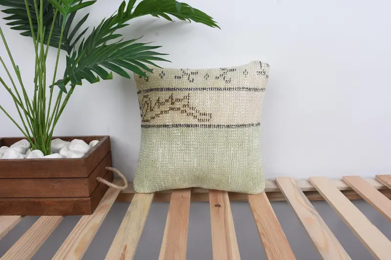 12x12 Green Cushion Case, Turkish Pillow, Cotton Cushion Cover, Vintage Kilim Pillow, Pillow for Couch, Southwestern Pillow Cover, Cushion - 1