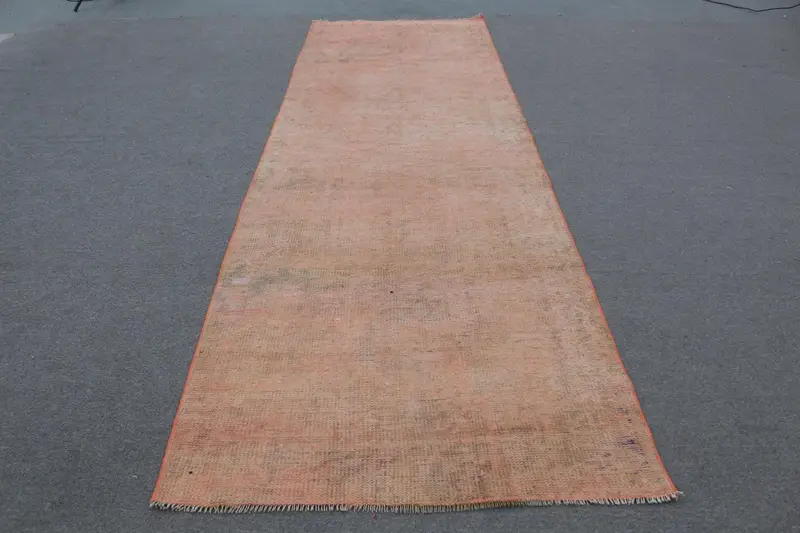 ピンクのパッチワークラグ、3.9x12.1フィート、グリーンアクセント付き