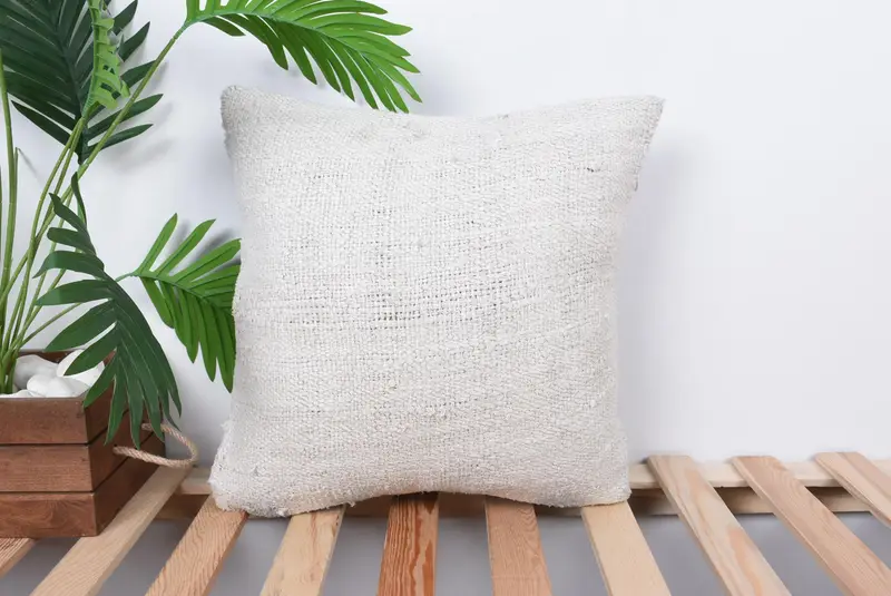 Vintage Kilim Throw Pillow, Pillow, Vintage Pillow, Rustic Cushion, Handmade Kilim Cushion, 16x16 White Pillow Cover, Bench Cushion Cover - 1