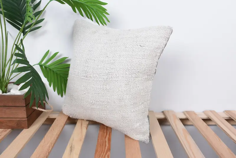 Vintage Kilim Throw Pillow, Pillow, Vintage Pillow, Rustic Cushion, Handmade Kilim Cushion, 16x16 White Pillow Cover, Bench Cushion Cover - 5