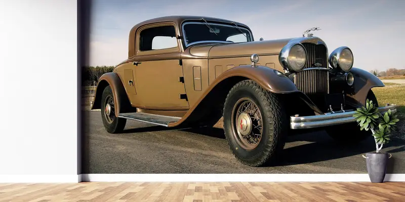 Bedruckte Tapete mit Oldtimer-Jaguar-Klassiker: Retro-Eleganz