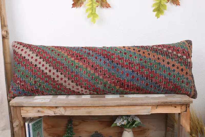 Floor Pillow, Turkish Kilim Pillow, 12x36 Red Pillow Case, Pillow for Sofa, Pillow Sham, Outdoor Bolster Pillow Case, Turkish Pillow - 2