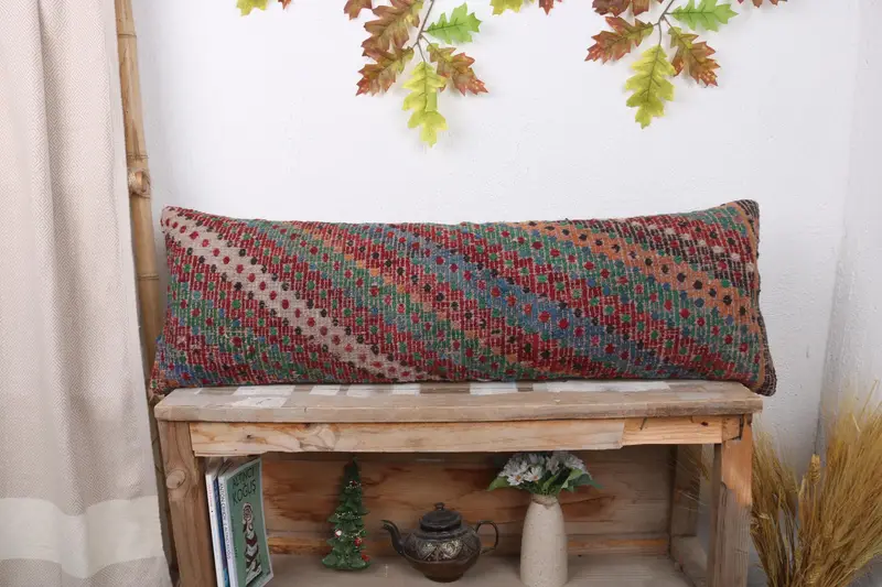 Floor Pillow, Turkish Kilim Pillow, 12x36 Red Pillow Case, Pillow for Sofa, Pillow Sham, Outdoor Bolster Pillow Case, Turkish Pillow - 1
