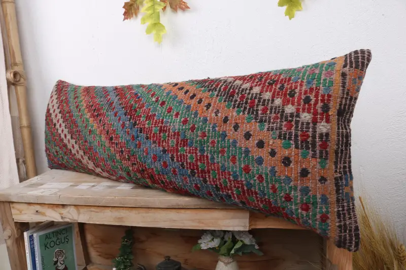 Floor Pillow, Turkish Kilim Pillow, 12x36 Red Pillow Case, Pillow for Sofa, Pillow Sham, Outdoor Bolster Pillow Case, Turkish Pillow - 4