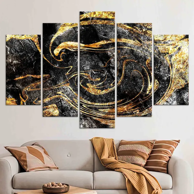 エレガントなブラック & ゴールドのきらめくファッション キャンバス プリント