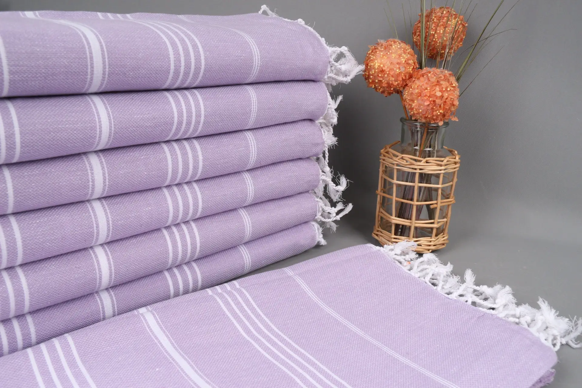Custom Beach Towel Personalized Lilac Stripes, Organic Cotton, 40x71 Inches - 1