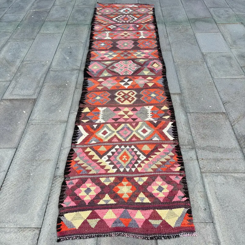 Mor Ombré Halı, Turuncu Desenli 2,4x10,4 ft
