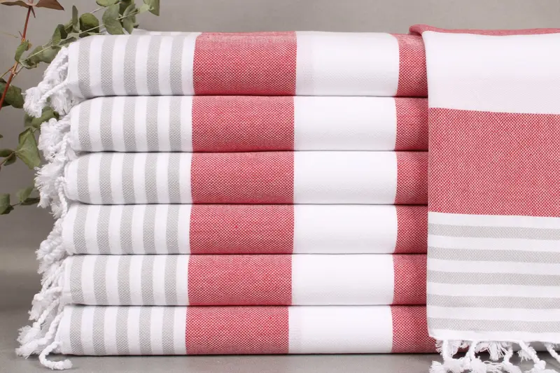 Turkish Hand Towel Red-Gray Striped, Monogram Option, 24x40 Inches