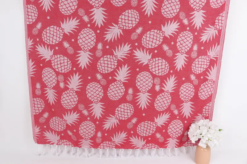 Pineapple Design Towel Custom Beach Towel Red Beige 36x71 Inches