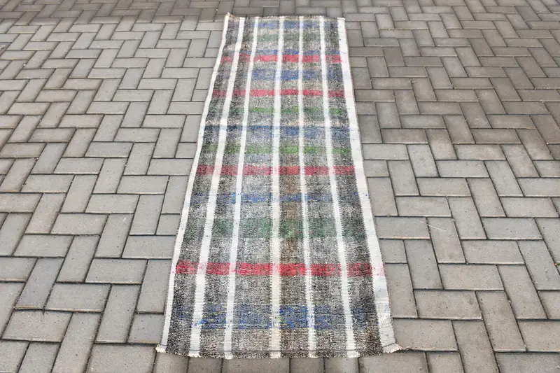 2,4x6,8 ft Teppich, türkischer Vintage Läuferteppich, blauer Kelim-Wollteppich - 1